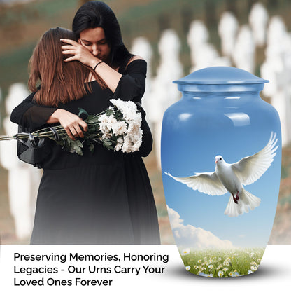 Elegant Dove Urn, a dignified burial urn for adult human ashes, suitable to memorialize a loved one