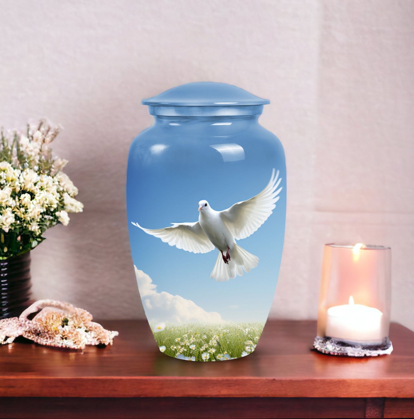 Elegant Dove Urn, a dignified burial urn for adult human ashes, suitable to memorialize a loved one