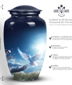 Elegant Dove Urn, a sturdy metal urn for storing adult human ashes, also called ash holder