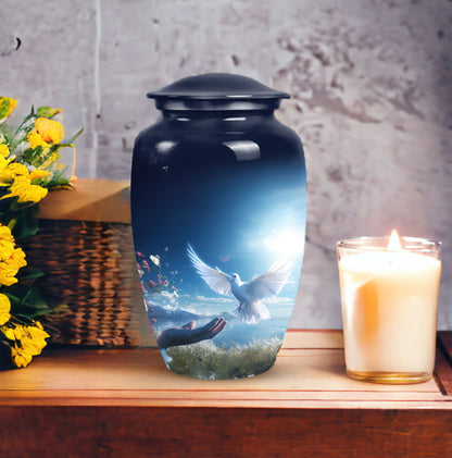 Elegant Dove Urn, a sturdy metal urn for storing adult human ashes, also called ash holder