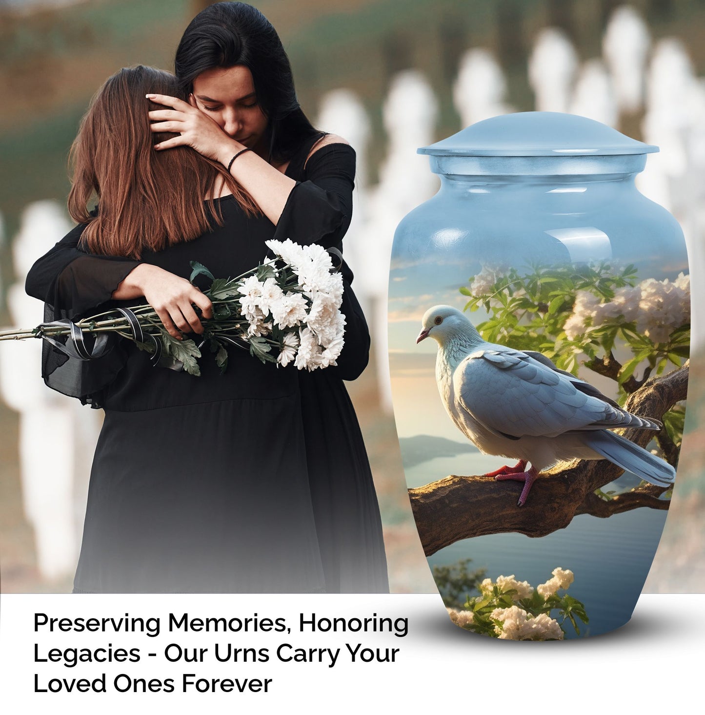 Dove urns for adult ashes from Perfect Memorials, suitable for honoring a dear dad, unique funeral urn