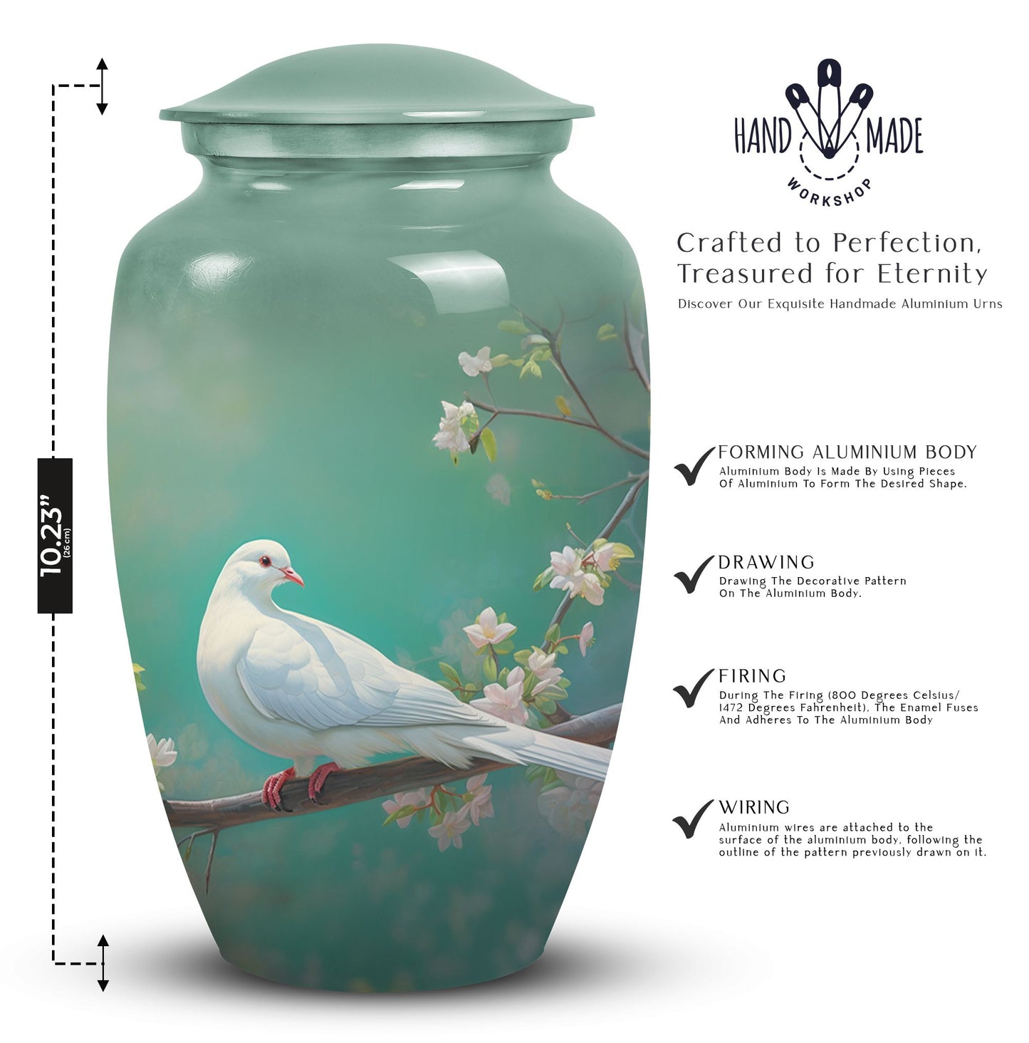 Unique Dove urn, a high-quality metal funeral urn for adult human ashes, specifically suited for commemorating a grandfather