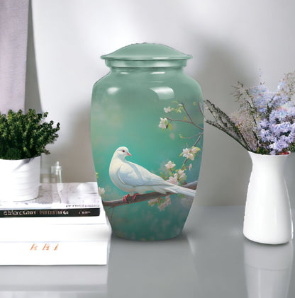 Unique Dove urn, a high-quality metal funeral urn for adult human ashes, specifically suited for commemorating a grandfather