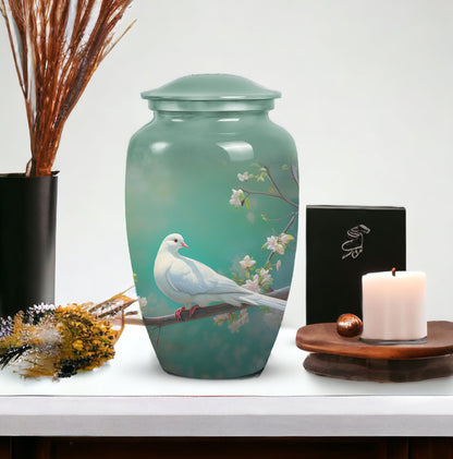 Unique Dove urn, a high-quality metal funeral urn for adult human ashes, specifically suited for commemorating a grandfather