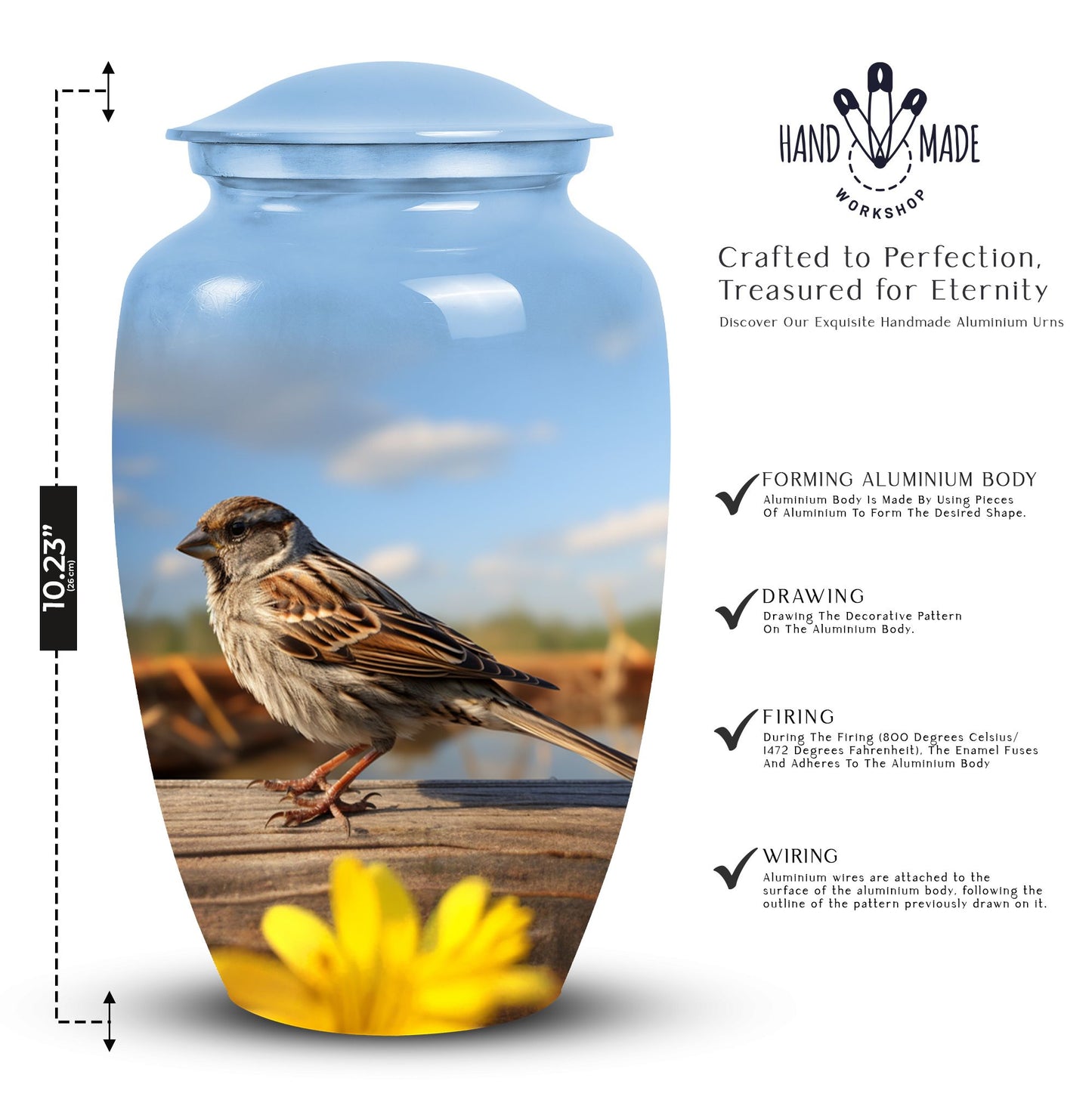Sparrow urn used as an elegant funeral decoration, a burial urn for human ashes, suitable for adult cremation.