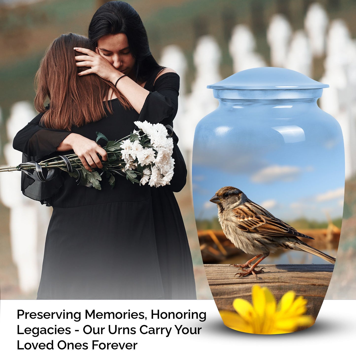 Sparrow urn used as an elegant funeral decoration, a burial urn for human ashes, suitable for adult cremation.