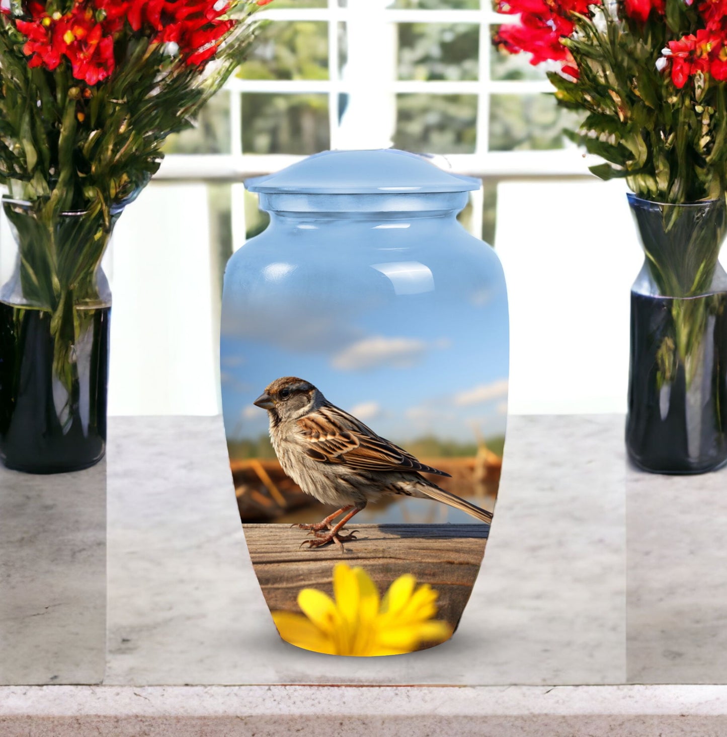 Sparrow urn used as an elegant funeral decoration, a burial urn for human ashes, suitable for adult cremation.