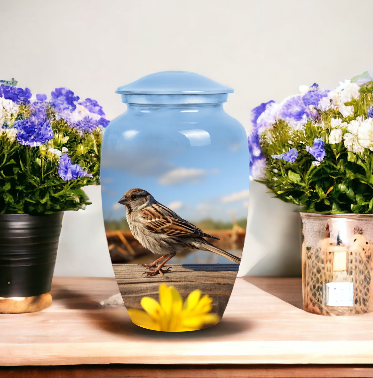 Sparrow urn used as an elegant funeral decoration, a burial urn for human ashes, suitable for adult cremation.