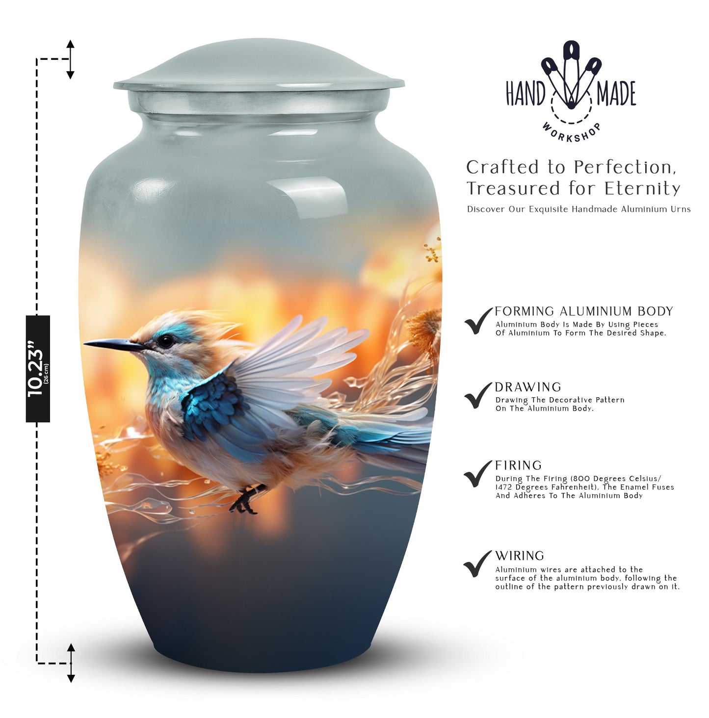 Artistic Sparrow Urn for adults, women's burial urn for human ashes, unique in funeral decorations