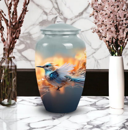 Artistic Sparrow Urn for adults, women's burial urn for human ashes, unique in funeral decorations