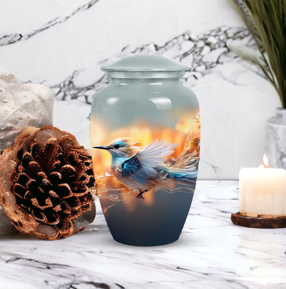 Artistic Sparrow Urn for adults, women's burial urn for human ashes, unique in funeral decorations