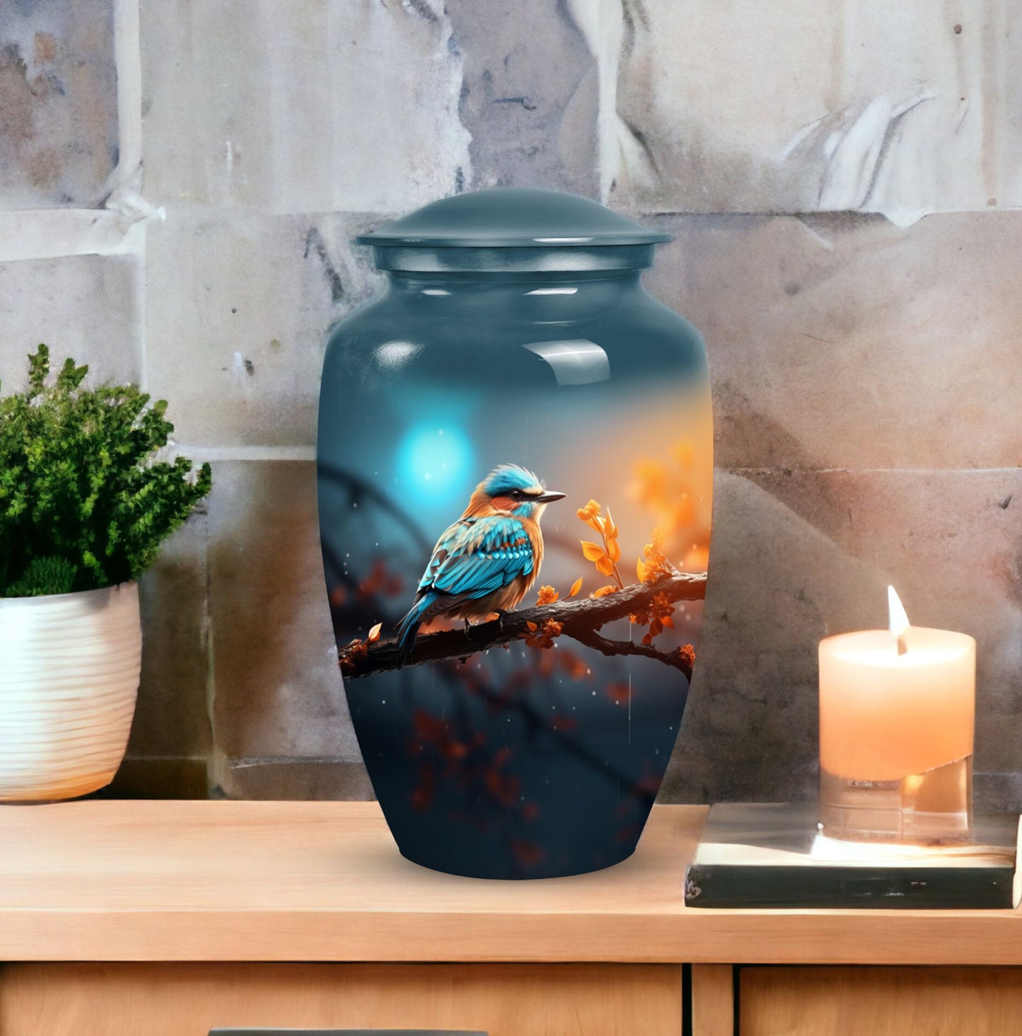 Elegant Sparrow Cremation Urn for adult woman's ashes in tasteful design