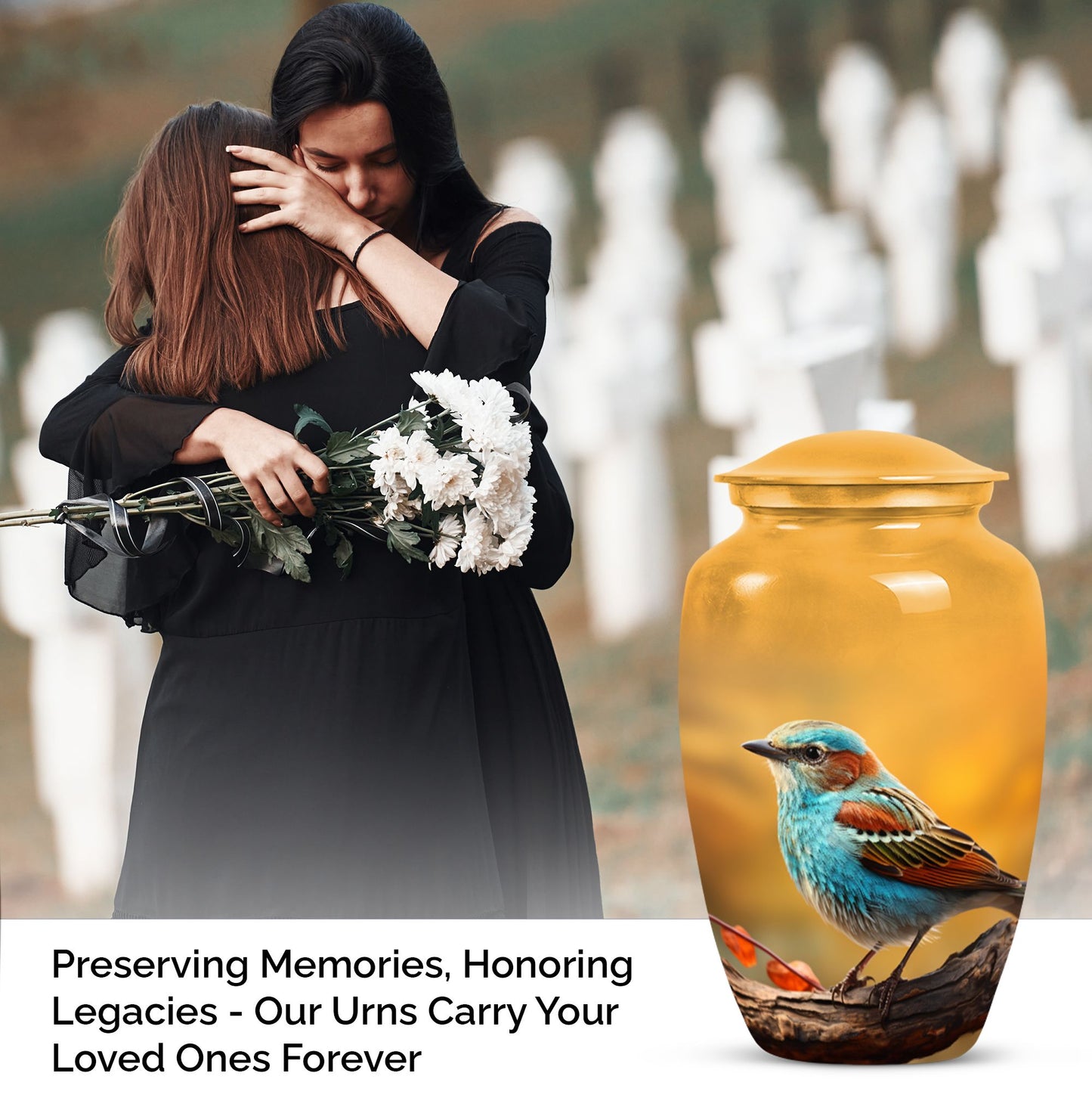 Elegant Sparrow Urn, distinct funeral urn for storing adult human ashes, honoring the deceased's memory