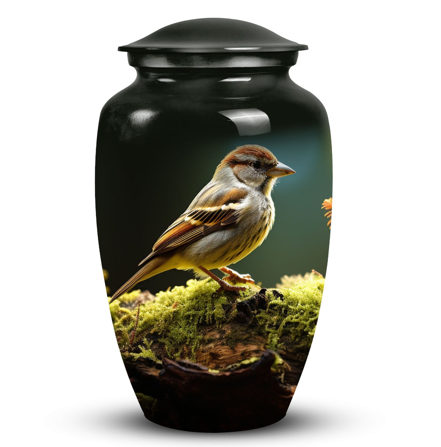Sparrow-written, decorative urn serving as a meaningful memorial ash container for adults, particularly men
