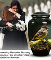 Sparrow-written, decorative urn serving as a meaningful memorial ash container for adults, particularly men