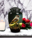 Sparrow-written, decorative urn serving as a meaningful memorial ash container for adults, particularly men