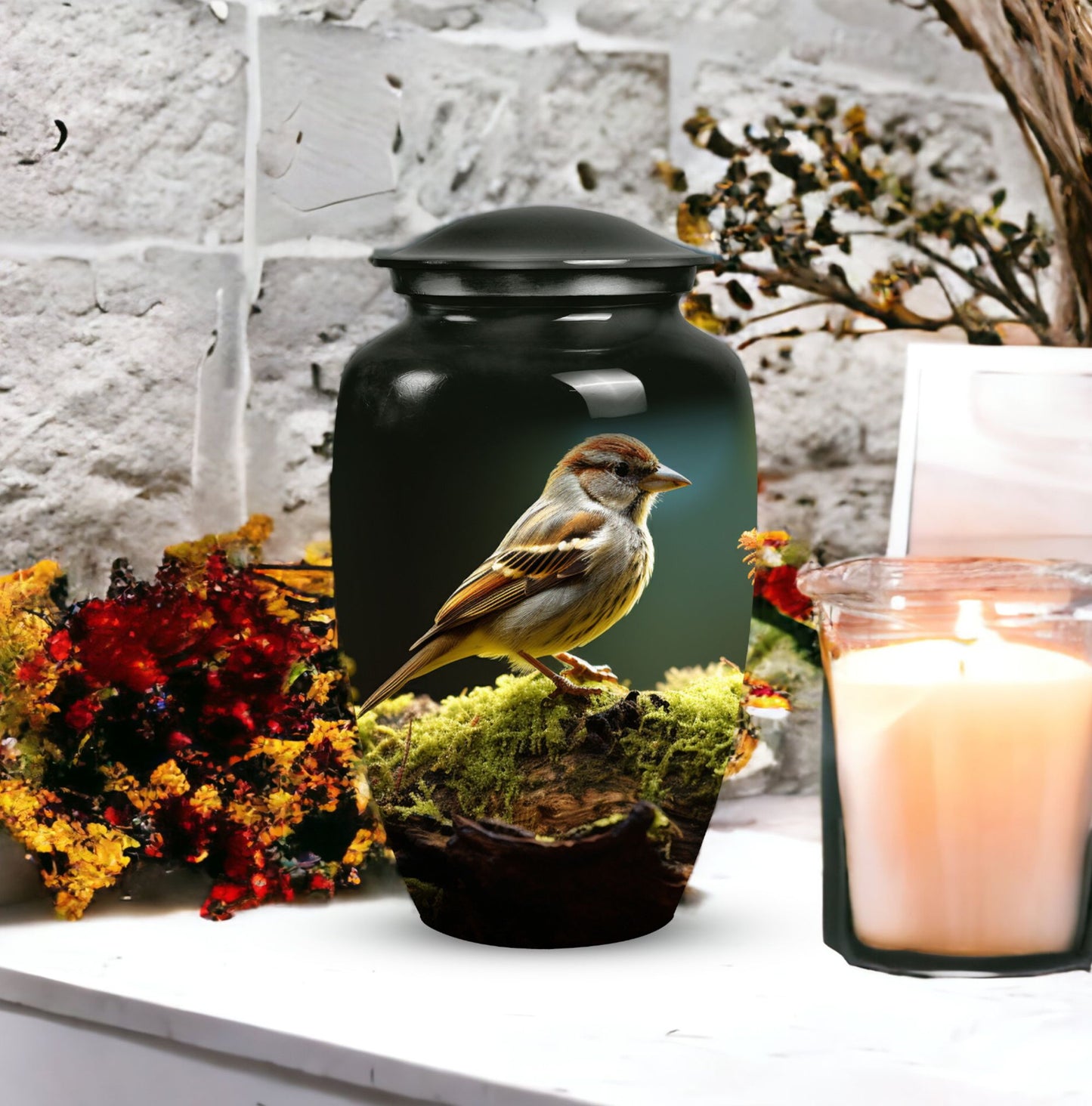 Sparrow-written, decorative urn serving as a meaningful memorial ash container for adults, particularly men