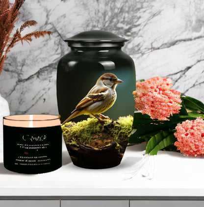 Sparrow-written, decorative urn serving as a meaningful memorial ash container for adults, particularly men