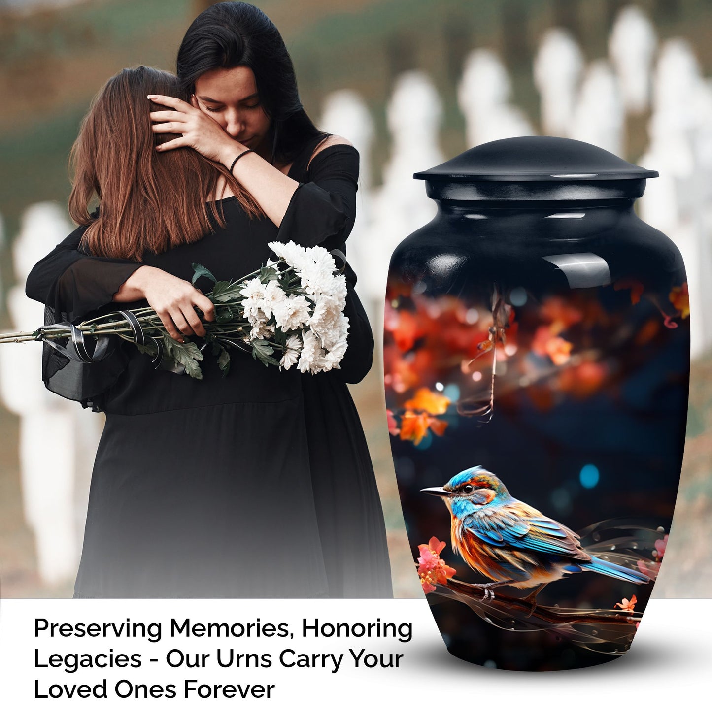 Metal Sparrow Cremation Urn, Custom Funeral Urn for Adult Female Ashes, Unique and Collective Design
