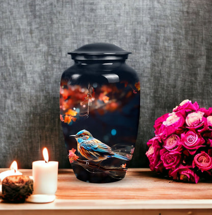 Metal Sparrow Cremation Urn, Custom Funeral Urn for Adult Female Ashes, Unique and Collective Design