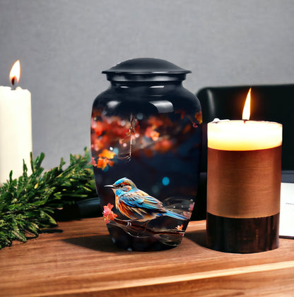 Metal Sparrow Cremation Urn, Custom Funeral Urn for Adult Female Ashes, Unique and Collective Design