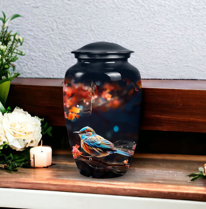Metal Sparrow Cremation Urn, Custom Funeral Urn for Adult Female Ashes, Unique and Collective Design