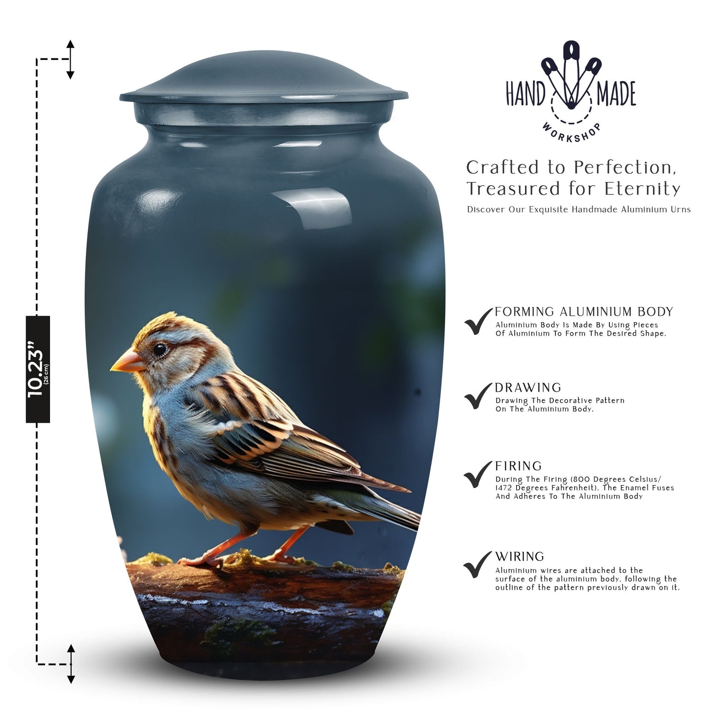 Elegant Sparrow Cremation Urn designed for adult human ashes, ideal burial urn for men or a mom