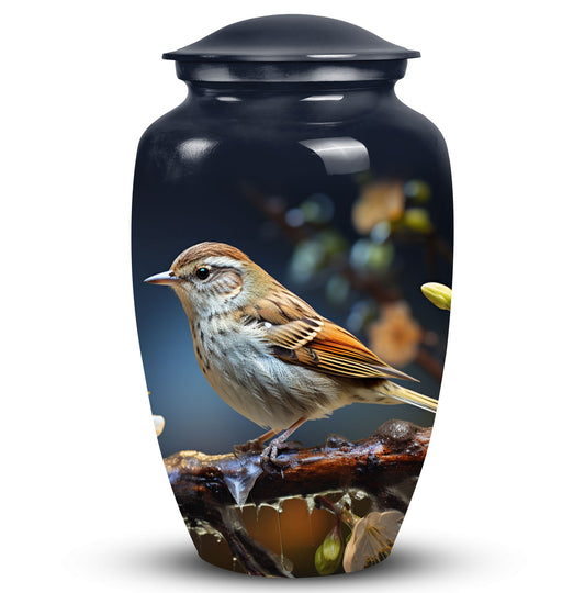 Sparrow design cremation urn, ideal for preserving adult female and male ashes.