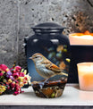 Sparrow design cremation urn, ideal for preserving adult female and male ashes.