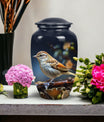 Sparrow design cremation urn, ideal for preserving adult female and male ashes.