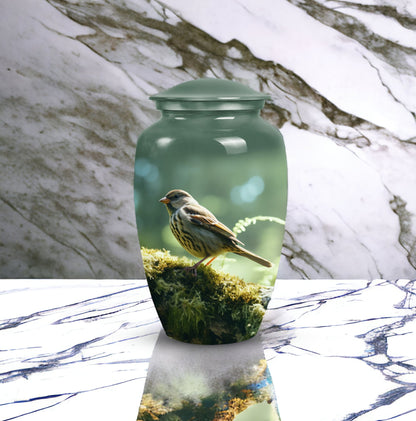 A Sparrow cremation urn designed for adult female ashes, a suitable cremain container for burial and funerals