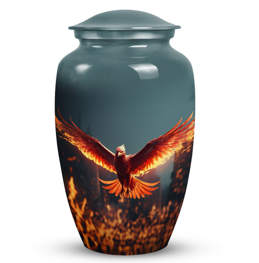 Elegant Phoenix metal urn for adult human ashes, ideal for funerary use