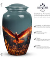 Elegant Phoenix metal urn for adult human ashes, ideal for funerary use