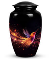 Phoenix urn showcasing a unique design, suitable for the safe deposit of adult human ashes. Crafted from superior quality metal.
