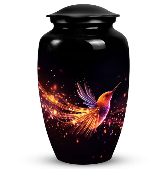 Phoenix urn showcasing a unique design, suitable for the safe deposit of adult human ashes. Crafted from superior quality metal.