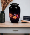 Phoenix urn showcasing a unique design, suitable for the safe deposit of adult human ashes. Crafted from superior quality metal.