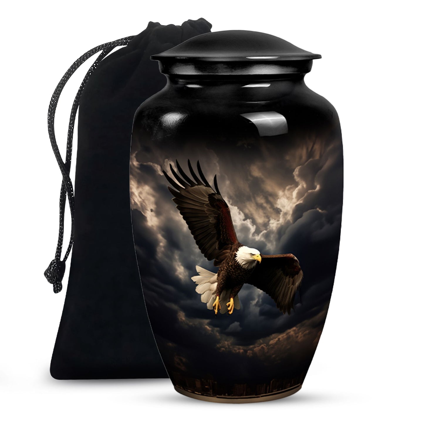 Black Personalized Eagle Cremation Urn for Human Ashes - 10-inch, 200 cu in - Yatskia