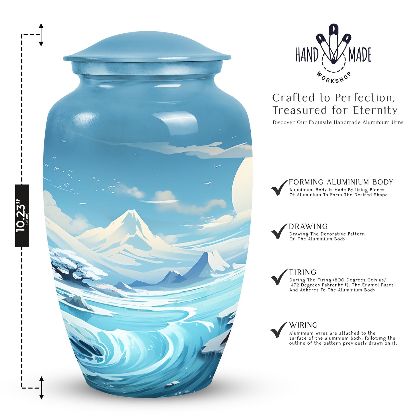 Elegantly designed Sky  Clouds Urn, a large cremation urn for storing ashes of an adult male or female.