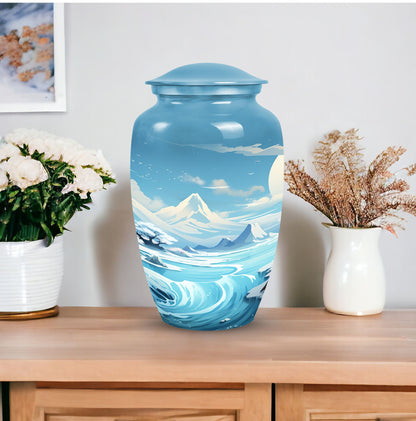 Elegantly designed Sky  Clouds Urn, a large cremation urn for storing ashes of an adult male or female.