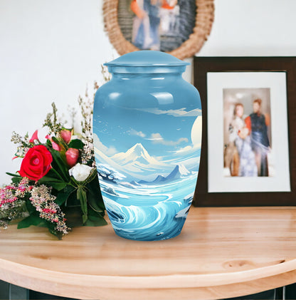 Elegantly designed Sky  Clouds Urn, a large cremation urn for storing ashes of an adult male or female.
