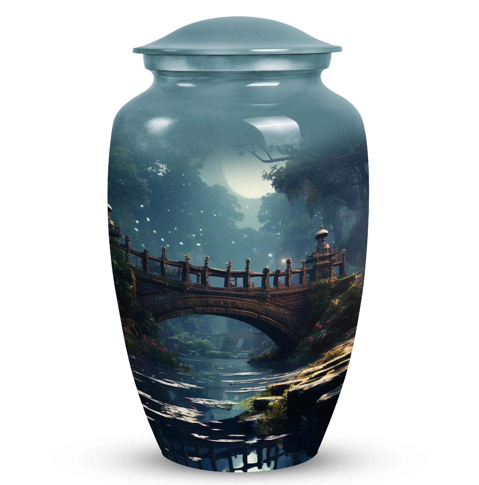 Blue Forest Funeral Urn for Adult Female Ashes, suitable for Ground Burial and Cremation
