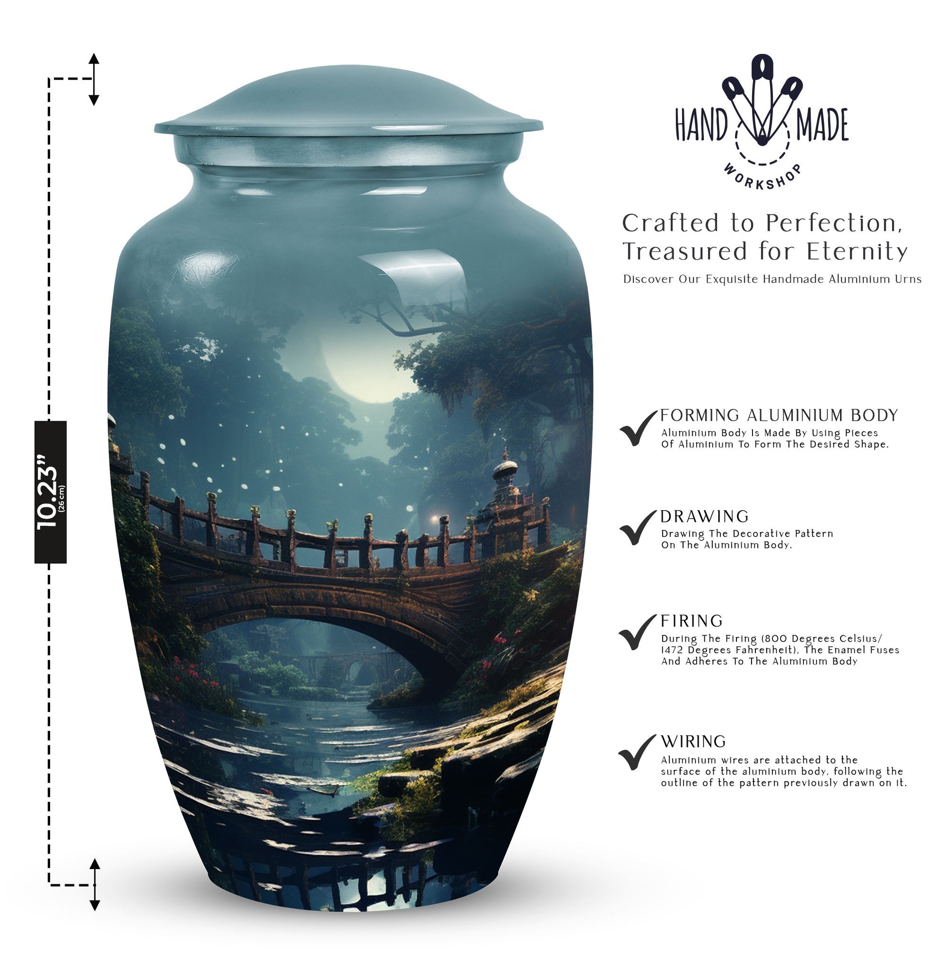 Blue Forest Funeral Urn for Adult Female Ashes, suitable for Ground Burial and Cremation