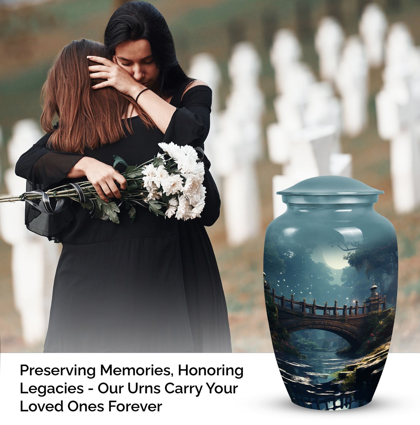 Blue Forest Funeral Urn for Adult Female Ashes, suitable for Ground Burial and Cremation