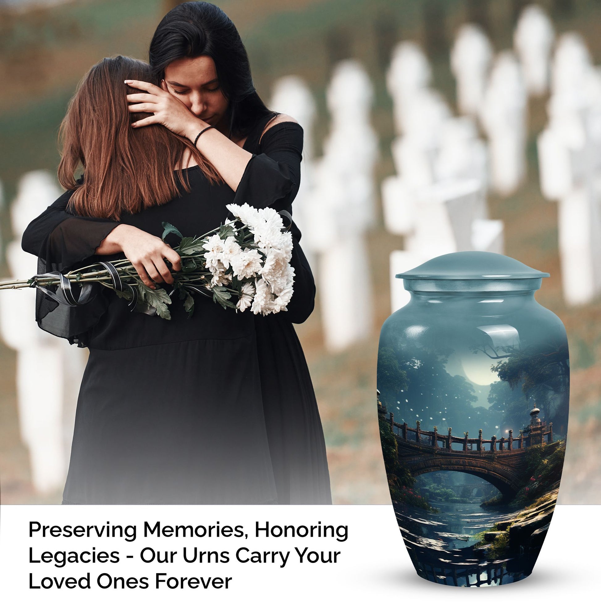 Blue Forest Funeral Urn for Adult Female Ashes, suitable for Ground Burial and Cremation