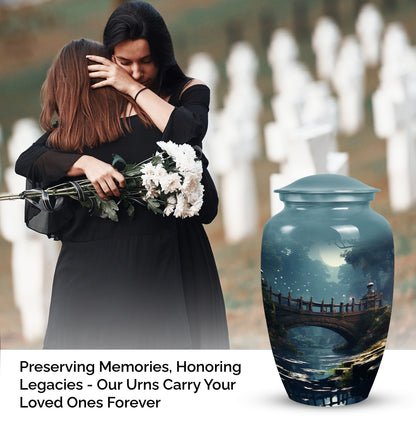 Blue Forest Funeral Urn for Adult Female Ashes, suitable for Ground Burial and Cremation