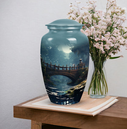Blue Forest Funeral Urn for Adult Female Ashes, suitable for Ground Burial and Cremation