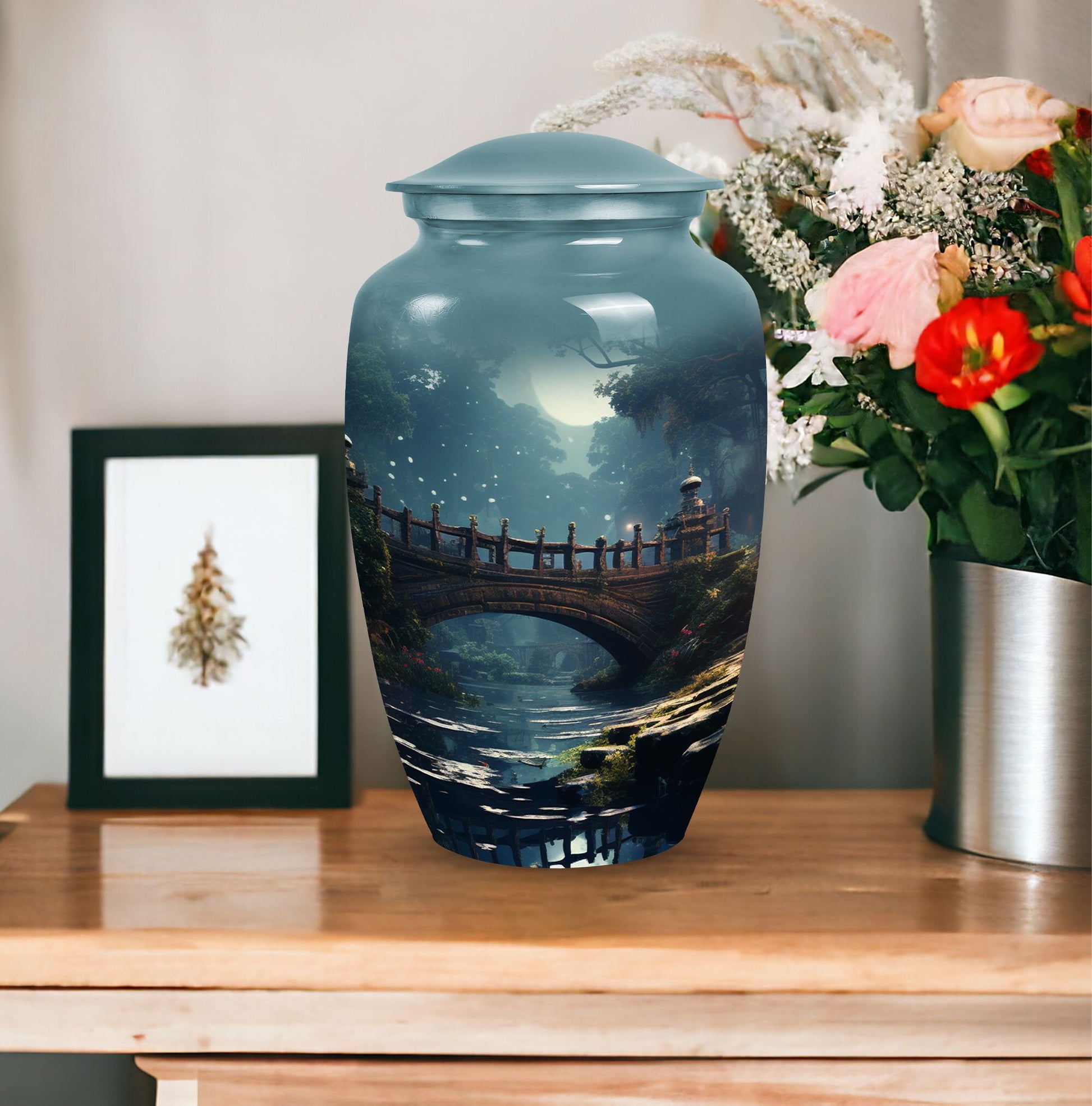 Blue Forest Funeral Urn for Adult Female Ashes, suitable for Ground Burial and Cremation