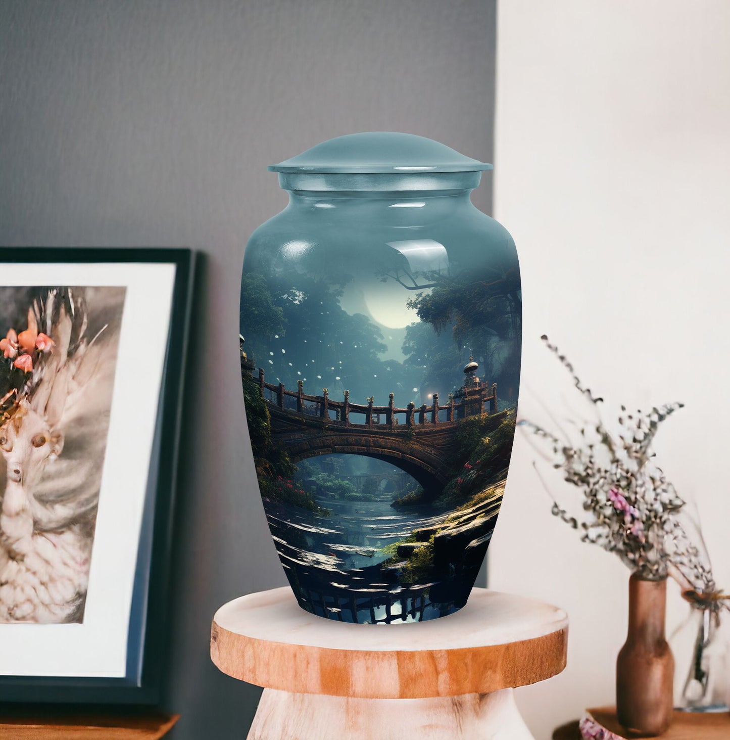 Blue Forest Funeral Urn for Adult Female Ashes, suitable for Ground Burial and Cremation