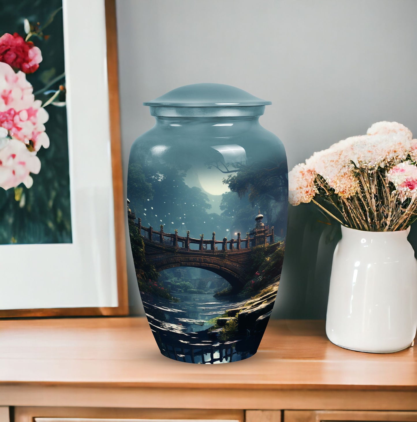 Blue Forest Funeral Urn for Adult Female Ashes, suitable for Ground Burial and Cremation