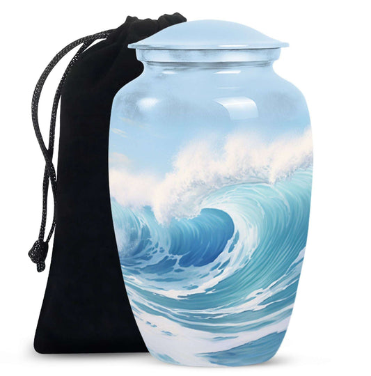 Ocean Waves Memorial Cremation Urn For Human Ashes– Sea Urn Keepsake For Funeral